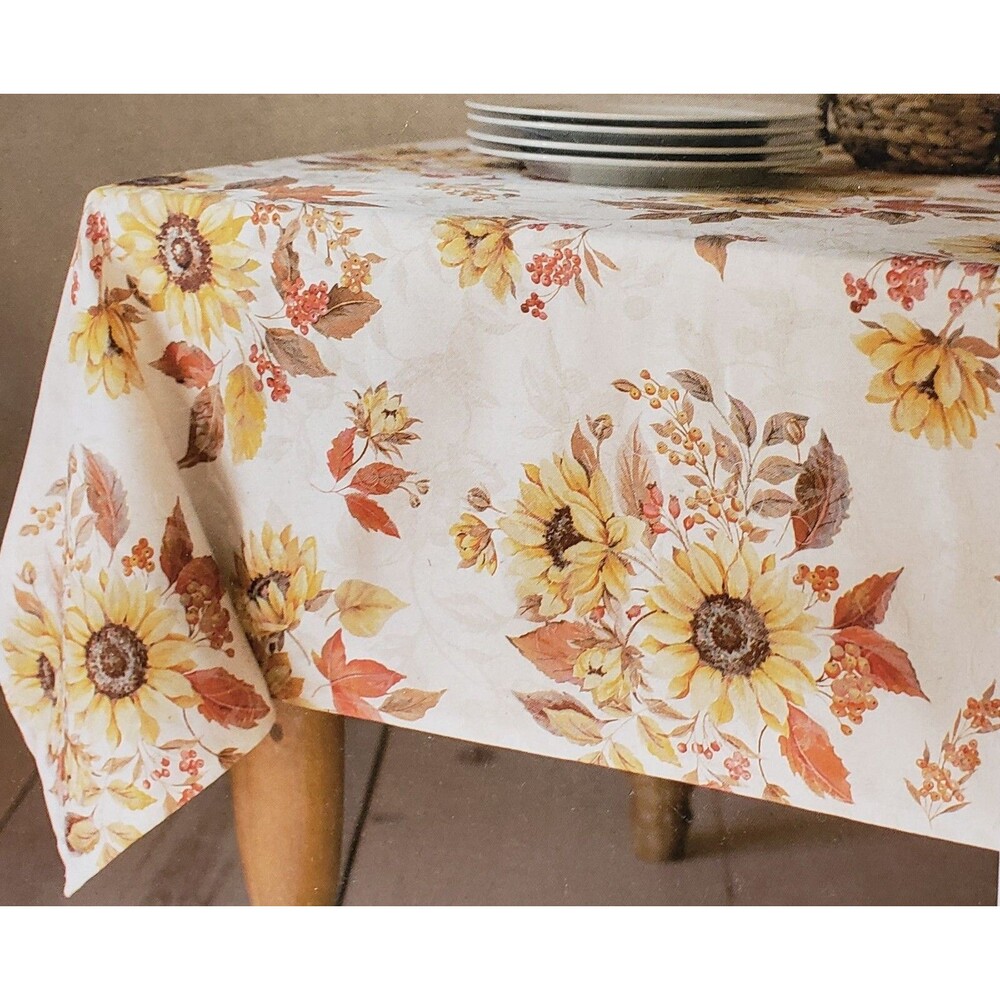 Jacquard Tablecloth 52"x70" Oblong, SUNFLOWERS & LEAVES, SUNFLOWER HARVEST, BM